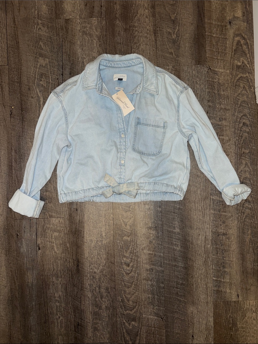 Universal Thread Cropped Light Blue Tie-Hem Denim Jacket
